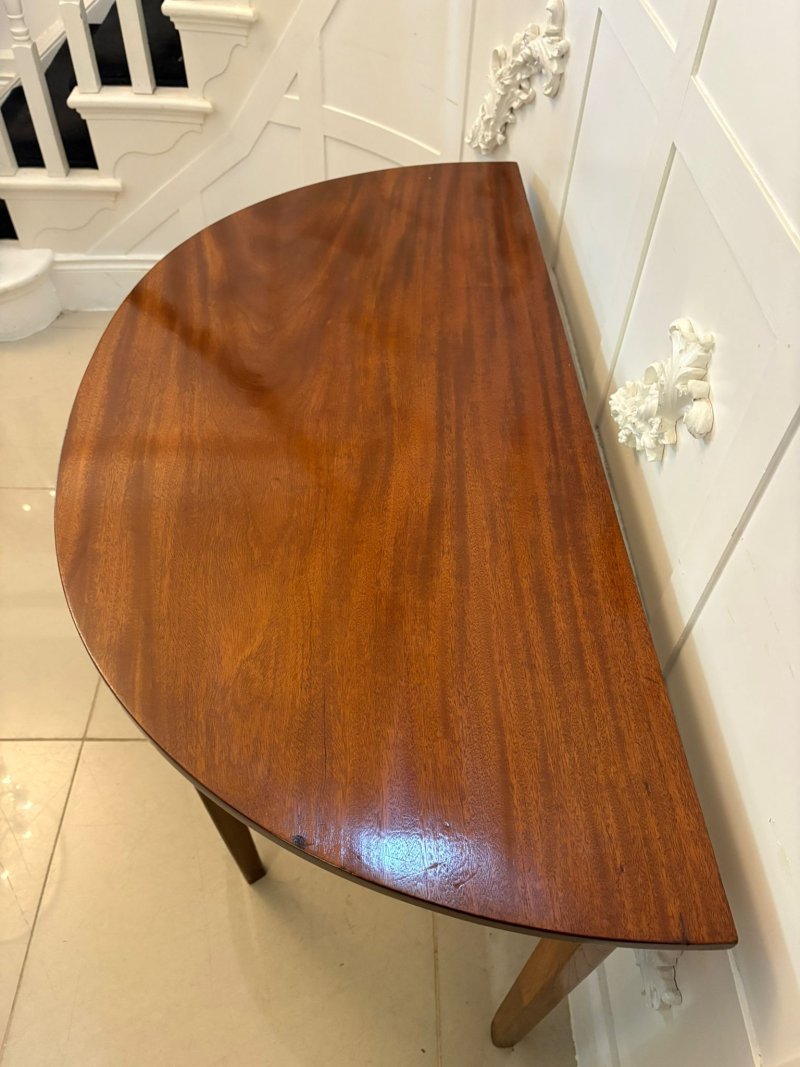 Pair of Antique George III Quality Figured Mahogany Shaped Demi Lune Console Tables - Image 8